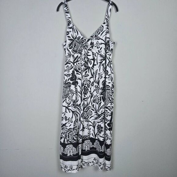 Knox Rose Womens Floral Babydoll Midi Dress Sz XL Black Sleeveless Summer Beachy - Picture 1 of 8